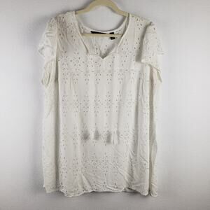 Indigo Plus Women's 1X‎ Eyelet Lace Swimsuit Cover Up White Coastal Resortwear